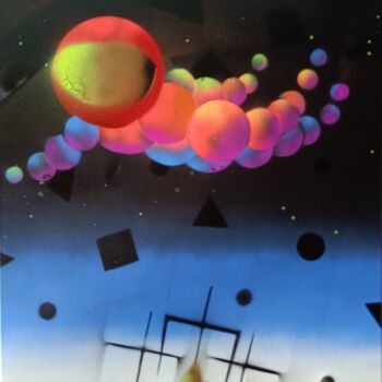 Painting titled "Flying over superst…" by Sergei Andreev, Original Artwork, Spray paint
