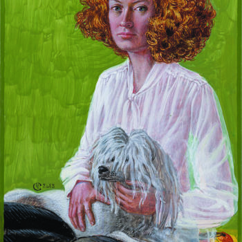 Картина под названием "D. with a dog Kisok" - Sergei Chernyshev, Подлинное произведение искусства, Темпера
