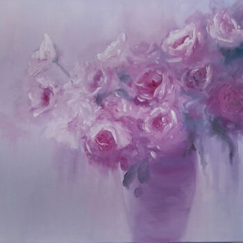 Painting titled "Gentle roses" by Sergei Jermolajev, Original Artwork, Oil