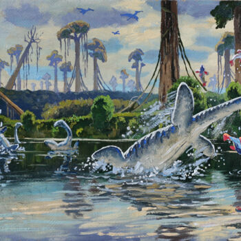 Malerei mit dem Titel "Плезиозавры" von Sergei Krupkin, Original-Kunstwerk, Öl