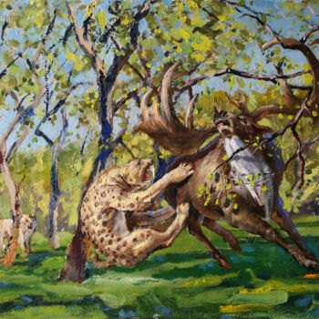 Pittura intitolato "bighorn deer. confu…" da Sergei Krupkin, Opera d'arte originale, Olio