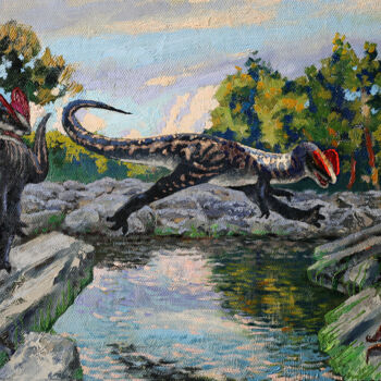 Painting titled "dilophosaurus" by Sergei Krupkin, Original Artwork, Oil