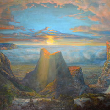 Malerei mit dem Titel "Sunrise in mountains" von Sergei Lisitsyn, Original-Kunstwerk, Öl Auf Keilrahmen aus Holz montiert