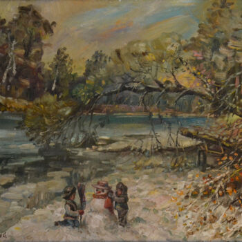 Peinture intitulée "River. Winter day" par Sergei Lisitsyn, Œuvre d'art originale, Huile Monté sur Châssis en bois