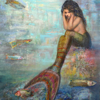 Pittura intitolato "Mermaid" da Sergei Lisitsyn, Opera d'arte originale, Olio Montato su Cartone