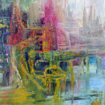 Painting titled "City from parallel…" by Sergei Lisitsyn, Original Artwork, Oil Mounted on Plexiglass