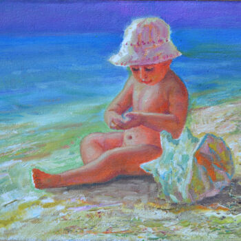 Painting titled "Boy on the beach" by Sergei Lisitsyn, Original Artwork, Oil