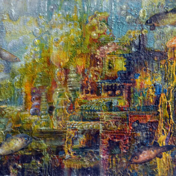 Painting titled "Palace of jellyfish…" by Sergei Lisitsyn, Original Artwork, Oil Mounted on Cardboard