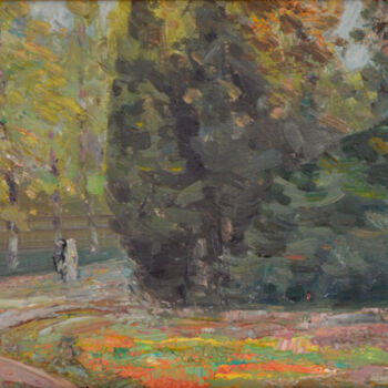 Malerei mit dem Titel "Autumn in the park" von Sergei Lisitsyn, Original-Kunstwerk, Öl Auf Karton montiert