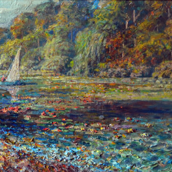 Peinture intitulée "Summer river" par Sergei Lisitsyn, Œuvre d'art originale, Huile Monté sur Carton