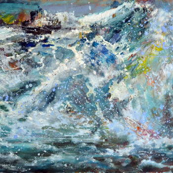 Painting titled "Sea storm" by Sergei Lisitsyn, Original Artwork, Acrylic Mounted on Cardboard