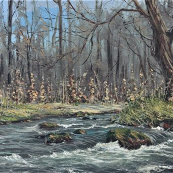 Painting titled "Mountain Creek" by Sergei Vasenkin, Original Artwork, Oil