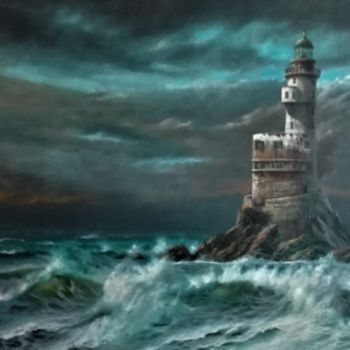 Painting titled "Cape Aniva lighthou…" by Sergei Vasenkin, Original Artwork, Oil