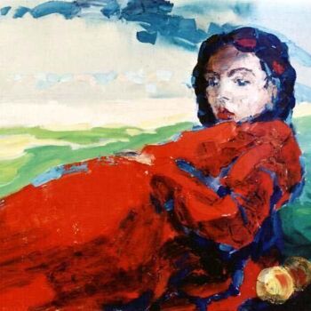 Peinture intitulée "Girl with Peaches" par Sergej Jakovlev, Œuvre d'art originale, Huile