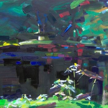 Peinture intitulée "Dark Pond" par Sergej Jakovlev, Œuvre d'art originale, Huile