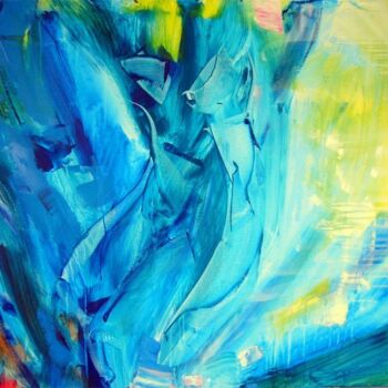 Painting titled "Blue Bathing" by Sergej Jakovlev, Original Artwork