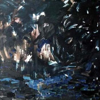 Peinture intitulée "Night Forest" par Sergej Jakovlev, Œuvre d'art originale, Huile