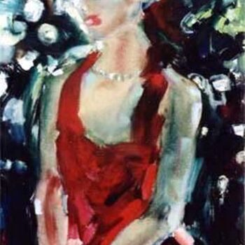 Schilderij getiteld "Girl in Red" door Sergej Jakovlev, Origineel Kunstwerk, Olie