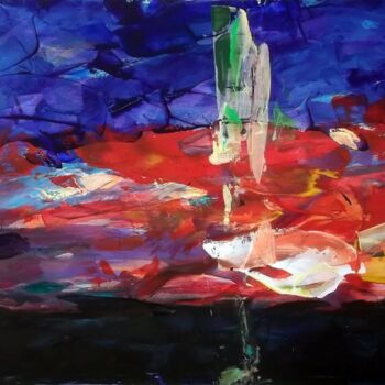 Painting titled "Island of Red Monk…" by Sergej Jakovlev, Original Artwork, Acrylic