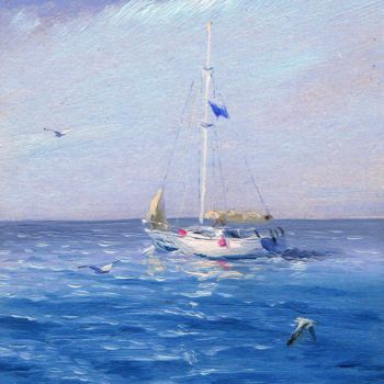 Painting titled "Sailing yacht" by Sergej Matiyenko, Original Artwork, Oil