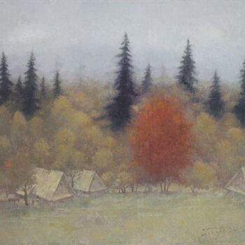 Malerei mit dem Titel "Farm" von Sergej Pisarenko, Original-Kunstwerk, Öl