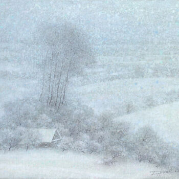 Painting titled "Snowy distances" by Sergej Pisarenko, Original Artwork, Oil