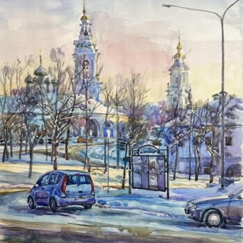 Schilderij getiteld "Кострома. В декабре…" door Sergej Smirnov, Origineel Kunstwerk, Aquarel