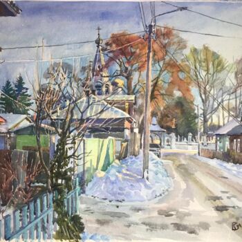 Картина под названием "В январе на ул. Про…" - Сергей Смирнов, Подлинное произведение искусства, Акварель