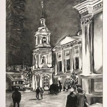 Dibujo titulada "Покровский монастырь" por Sergei Sokolov, Obra de arte original, Carbón