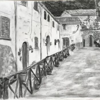 Dibujo titulada "Улица в Вальдемоса" por Sergei Sokolov, Obra de arte original, Carbón