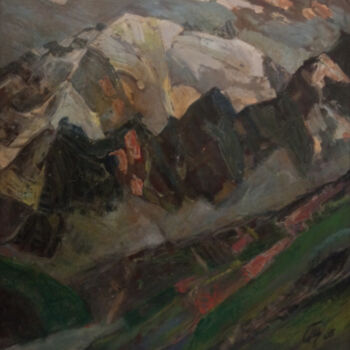 Картина под названием "Чегеттау на закате" - Сергей Щурин, Подлинное произведение искусства, Масло