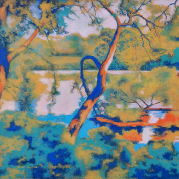 Pintura intitulada "Пейзаж с рекой" por Sergej Sviduk, Obras de arte originais, Óleo