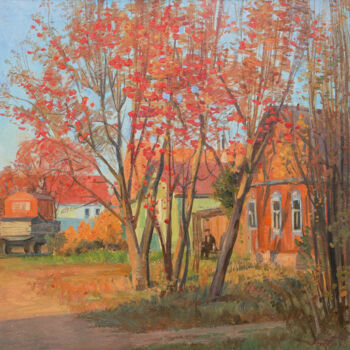 Malerei mit dem Titel "Осенний костёр" von Sergei Iurevich Gusev, Original-Kunstwerk, Öl Auf Keilrahmen aus Holz montiert
