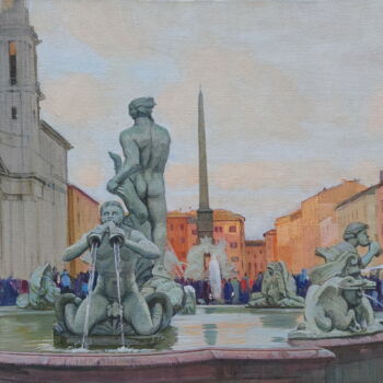 "Piazza Navona (Пьяц…" başlıklı Tablo Сергей Юрьевич Гусев tarafından, Orijinal sanat, Petrol Ahşap Sedye çerçevesi üzerine…