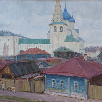 Malerei mit dem Titel "Старая улочка" von Sergei Iurevich Gusev, Original-Kunstwerk, Öl Auf Keilrahmen aus Holz montiert