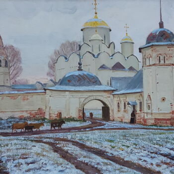 Pintura titulada "Первый снег" por Sergei Iurevich Gusev, Obra de arte original, Oleo Montado en Bastidor de camilla de made…
