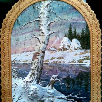 Картина под названием ""Зимний вечер"" - Сергей Зинин, Подлинное произведение искусства, Масло