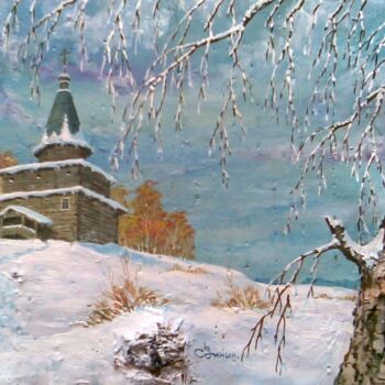 Painting titled "Снежная зима" by Zinin, Original Artwork, Oil