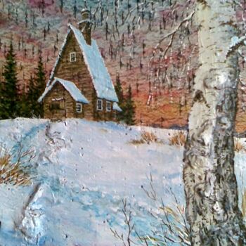 Картина под названием "Зимний вечер" - Сергей Зинин, Подлинное произведение искусства, Масло