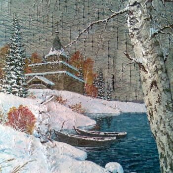 Painting titled "Снежный берег" by Zinin, Original Artwork, Oil