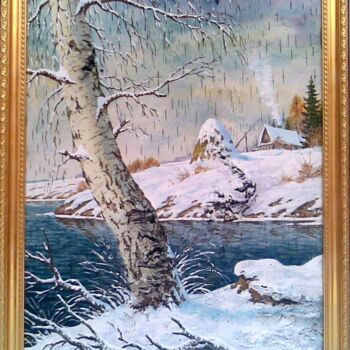 Painting titled "снежный край" by Zinin, Original Artwork, Oil