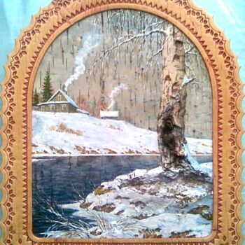 Painting titled "Снежный край" by Zinin, Original Artwork, Oil