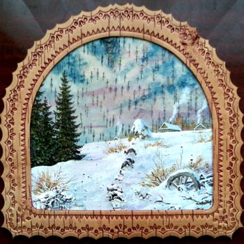 Картина под названием "Зимняя тишина..." - Сергей Зинин, Подлинное произведение искусства, Масло