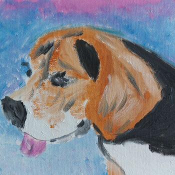 Malerei mit dem Titel "Friendly Beagle" von Sergej Danko, Original-Kunstwerk, Öl