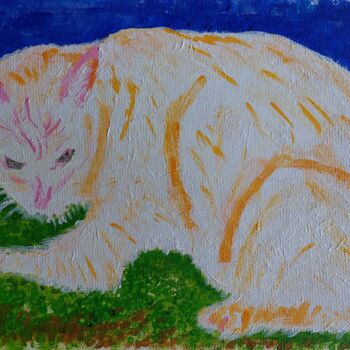 Painting titled "Albino cat" by Sergej Danko, Original Artwork, Acrylic