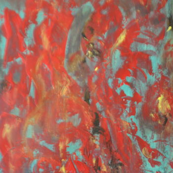 Painting titled "Paysage Flammes 1" by Serge Leroux, Original Artwork, Acrylic