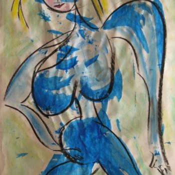 Peinture intitulée "Nue bleue blonde" par Sergentdelire, Œuvre d'art originale, Huile