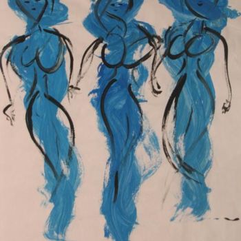 Peinture intitulée "trois femmes bleues" par Sergentdelire, Œuvre d'art originale, Huile