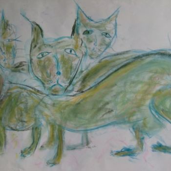 Painting titled "Felins pensifs" by Sergentdelire, Original Artwork