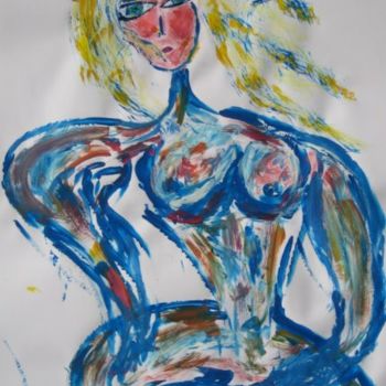 Peinture intitulée "Blonde,corps bleu" par Sergentdelire, Œuvre d'art originale, Huile